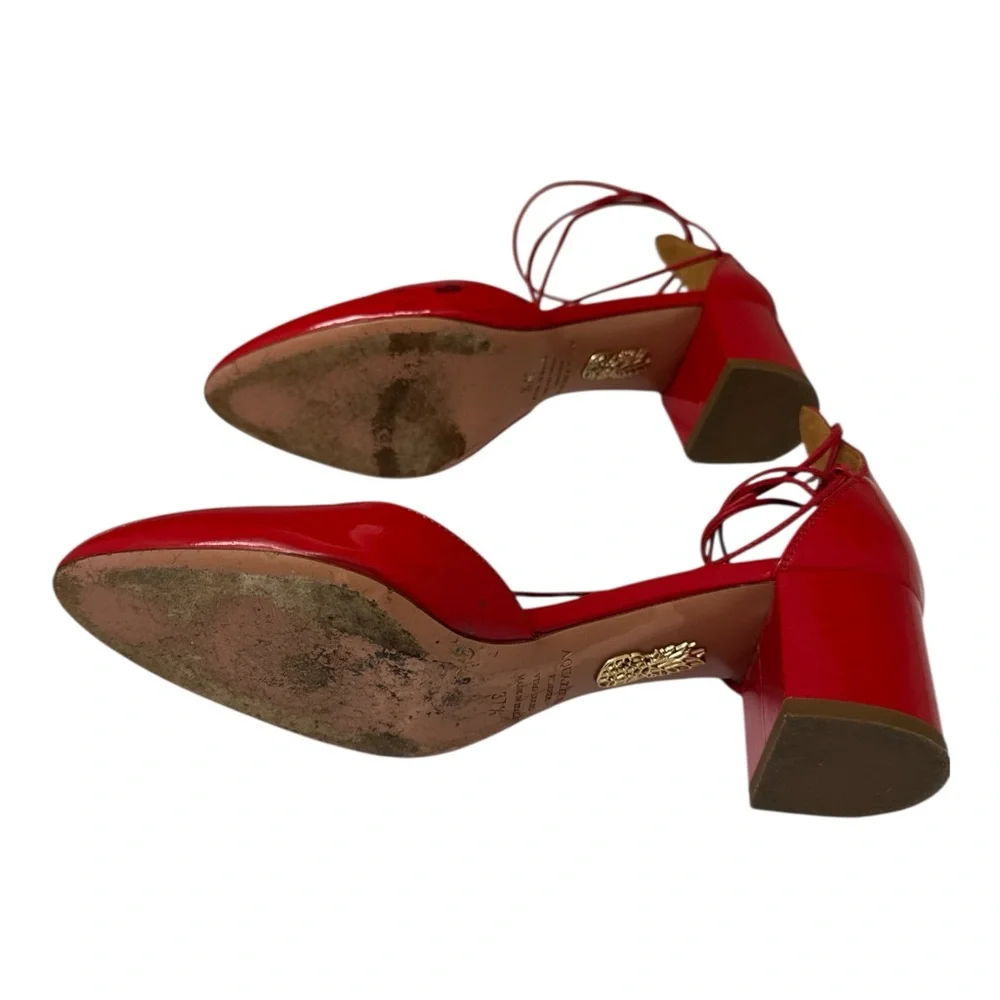 Aquazzura Alexa‎ Red Patent Leather Ankle Tie Pumps 37.5 Women’s Heels